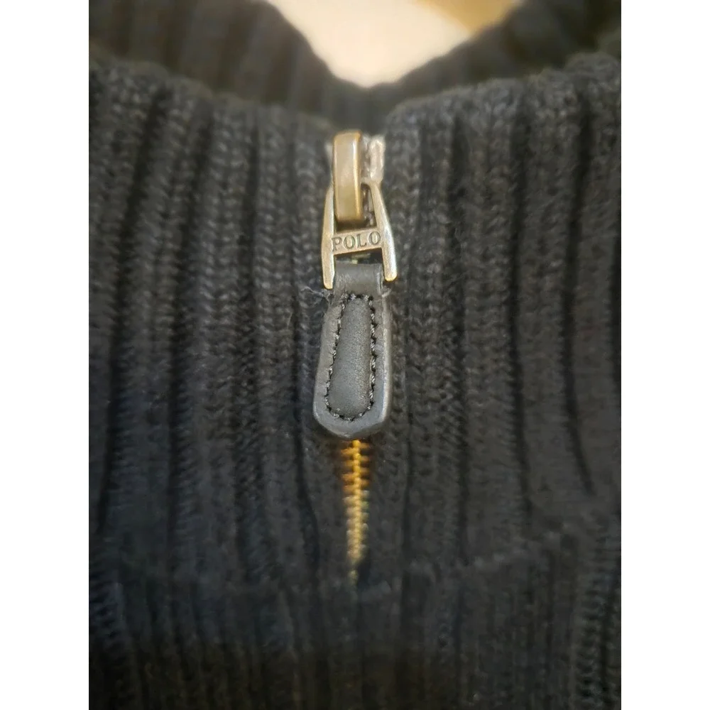 Polo Ralph Lauren Mens Black Cable Knit Quarter Zip Sweater 4XLT Big & Tall Pony